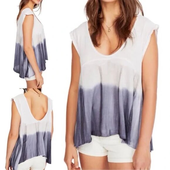 Free People Paradise Dip Dye Tee Lilac Fog Combo Oversized Flowy Knit Beach XS - Picture 16 of 16